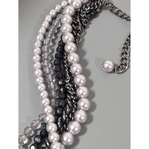 Premier Designs Main Event Necklace Gray Black Bead Multi Chain Faux Pearl 22" - Picture 8 of 9